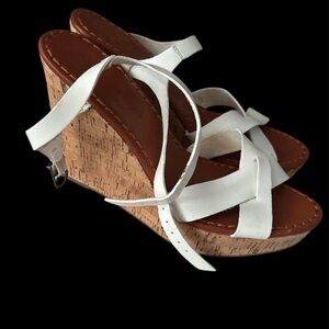 American Eagle White Strappy Wedge Sandals